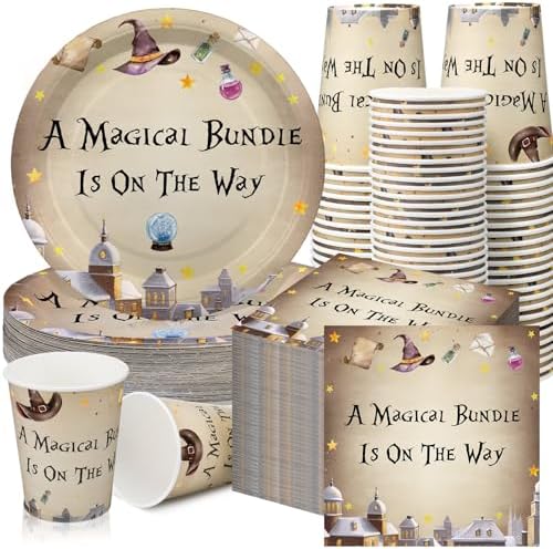 Hushee 200 Pcs Magical Wizard Baby Shower Tableware Set