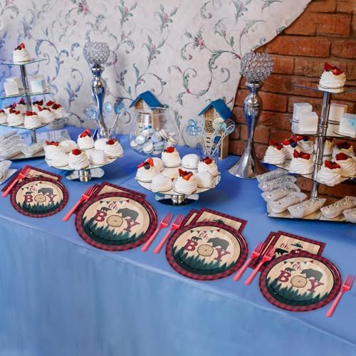 Buffalo Plaid 96 Pcs Party Plates Napkins Set for 24 Guests