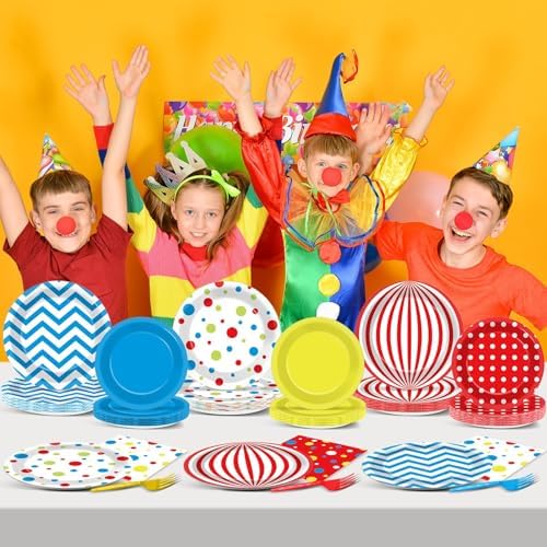 96Pcs Carnival Party Plates Napkins Set for 24 Guests