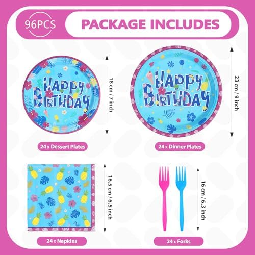 Hawaiian Birthday Plates Napkins Set 24 96Pcs