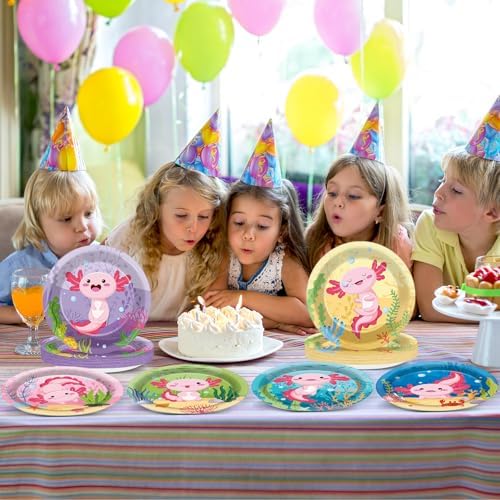 60Pcs Pink Axolotl Birthday Plates Decorations
