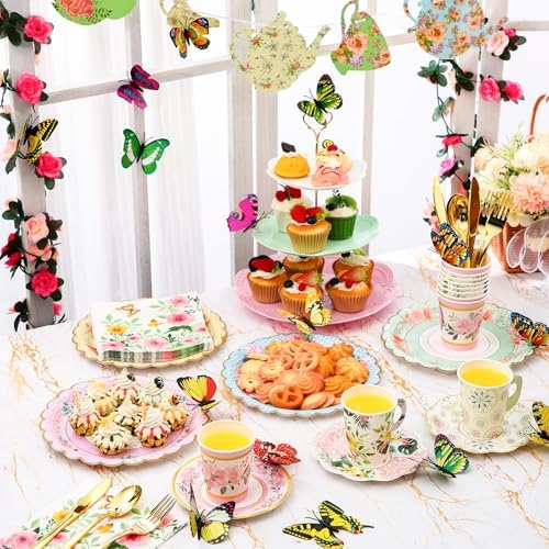 Teenyyou 121 Pcs Floral Tea Party Dinnerware Set