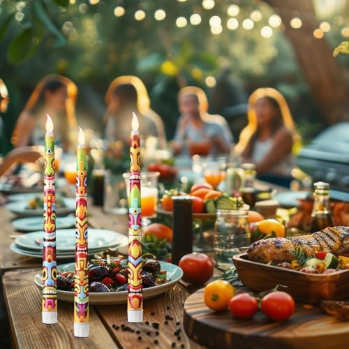 Kittmip 6 Pcs Hawaiian Tiki Masks LED Candles