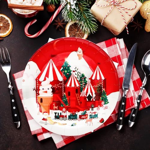 GOGUOGOFA 50Pcs Christmas Tree Paper Plates