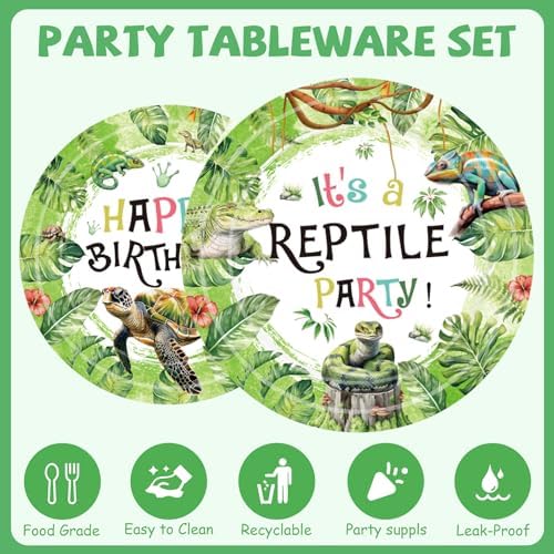96 Pcs Reptile Snake Party Plates Napkins Set