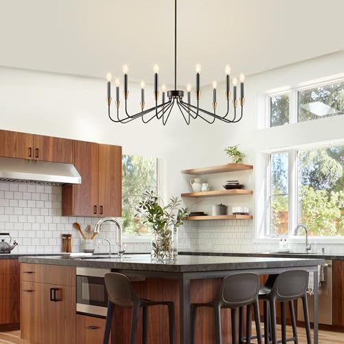 12-Light Black Modern Farmhouse Chandelier for Dining Room and Entryway