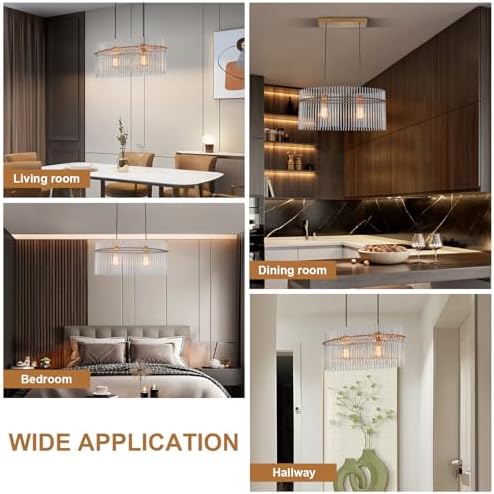 Modern Crystal Chandelier with Adjustable Height Gold Frame