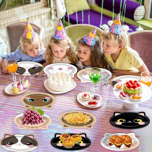 ZOIIWA 48Pcs Cat Shaped Paper Plates Birthday Party Set