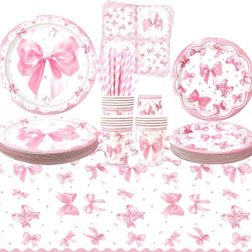 Pink Bow Party Decorations Set for 20 Guests