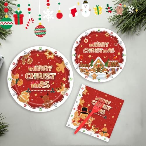 96 Pcs Christmas Gingerbread Man Party Plates with Forks