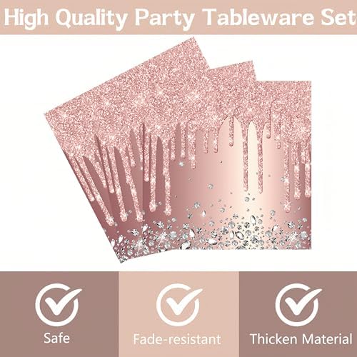 DTDO 96 Pcs Rose Gold Disposable Plates Napkins and Forks