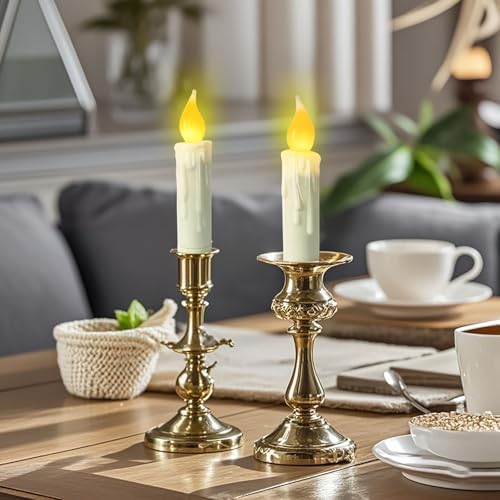 Real Wax Flameless Taper Candles with Timer Set of 2