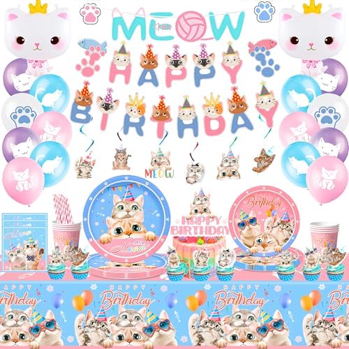 Cat Birthday Party Supplies Set for 16 Guests