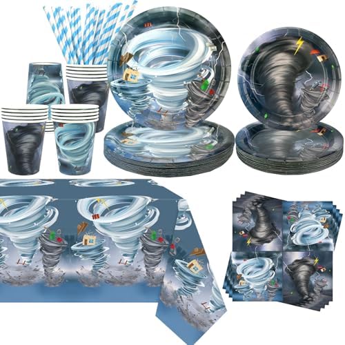 KEFAN Tornado Themed Party Set 20 Plates Cups Napkins Tablecloth