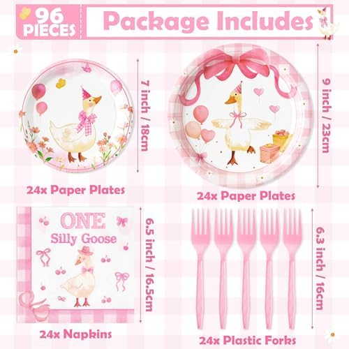 ANGOLIO One Silly Goose Birthday Party Plates Set