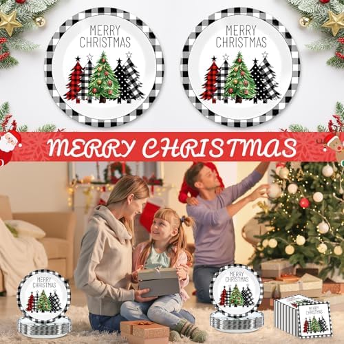 CHUNNIN 50 Pcs Christmas Tree Plates and Napkins Set