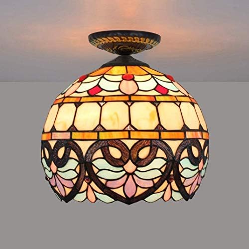12 Inch Semi Flush Mount Ceiling Light with Tiffany Style Glass Shade