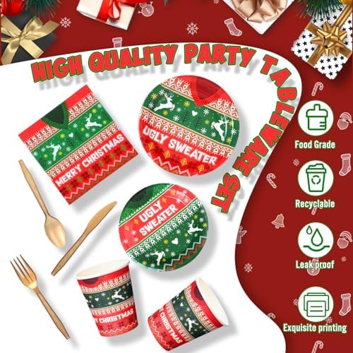 Yaomiao 180 Pcs Christmas Party Tableware Set