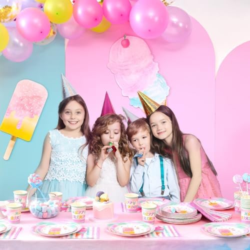 WERNNSAI Ice Cream Party Plates Napkins Cups Set