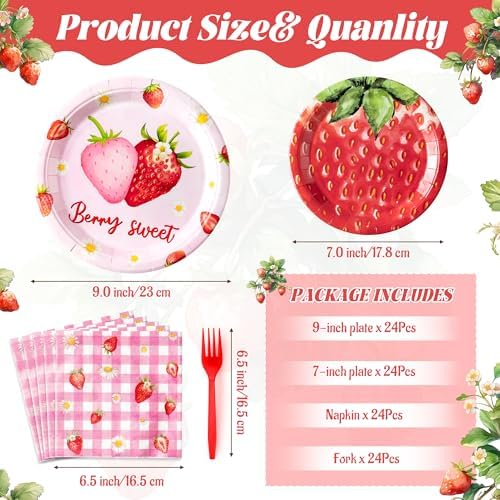 Strawberry Party Tableware Set - 96Pcs for 24 Guests
