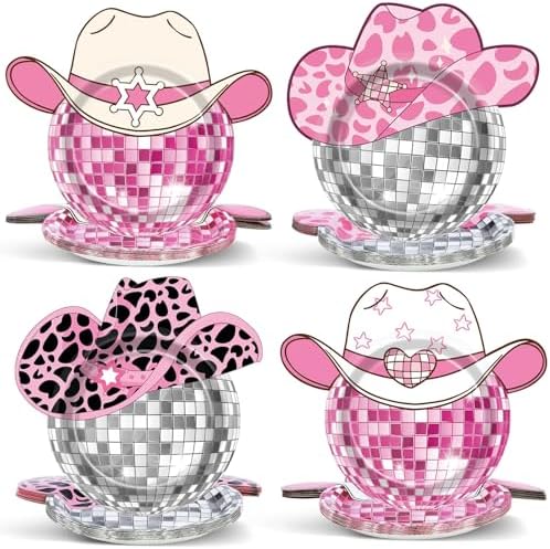 48Pcs Pink Disco Ball Cow Print Paper Plates for Cowgirl Party
