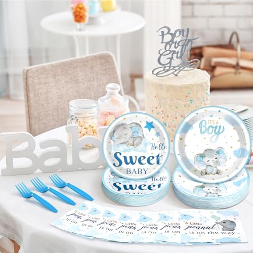 Havawish Blue Elephant Baby Shower Plates and Napkins Set