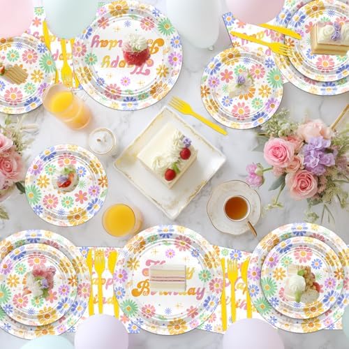 Avezano 168 PCS Daisy Birthday Decorations Plates Napkins Set