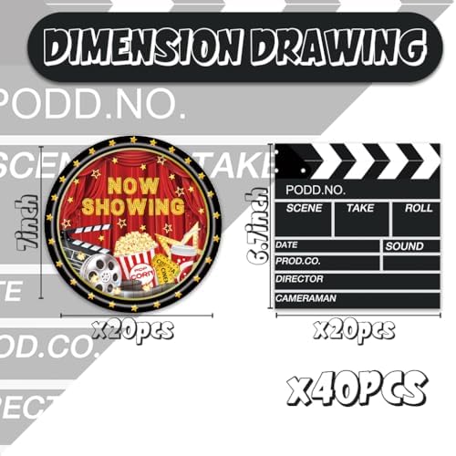 40Pcs Movie Night Party Decorations Tableware Set