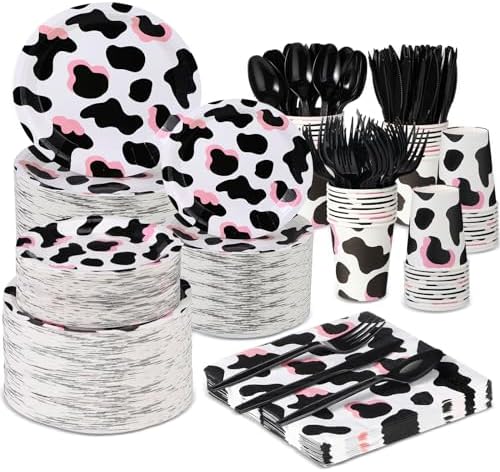 Domensi 350 Pcs Pink Cowgirl Party Tableware Set