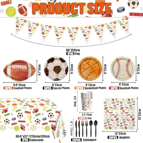 Hegbolke Sports Party Tableware Set for 20 Guests