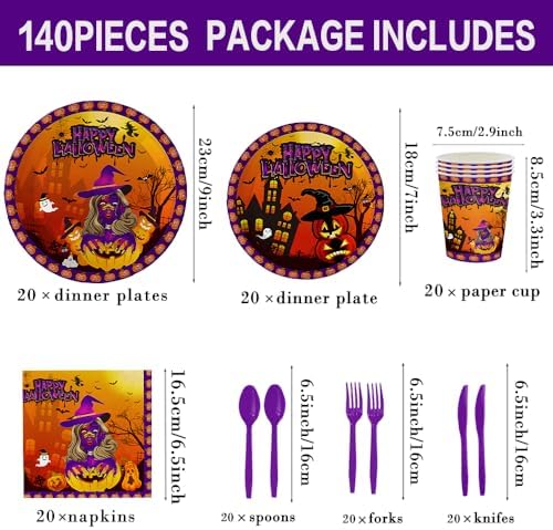 Halloween Party Decor Tableware Set 140Pcs