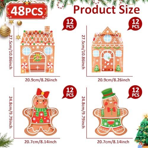 48 Count Christmas Gingerbread Plates Set for Party Decorations