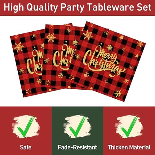 Fesciory 96 Pcs Christmas Plates Napkins Set