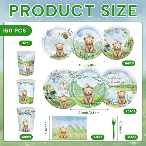 Vintage Bear Baby Shower Tableware Set 150pcs
