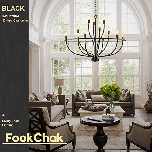 12 Light Black Chandelier - Modern Farmhouse Style