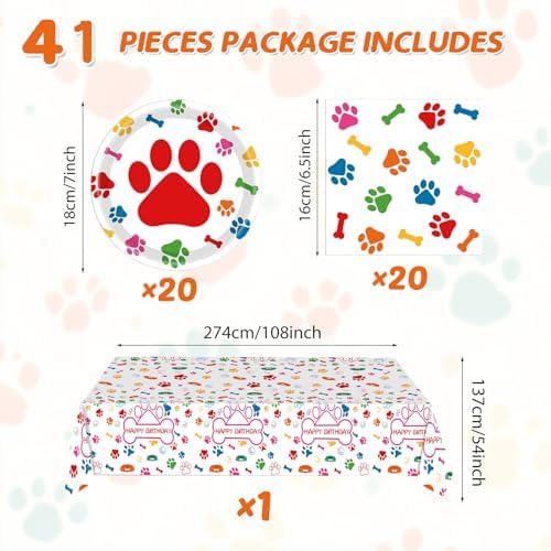 Dog Birthday Party Supplies Set of 20 with 41 Pcs Tableware
