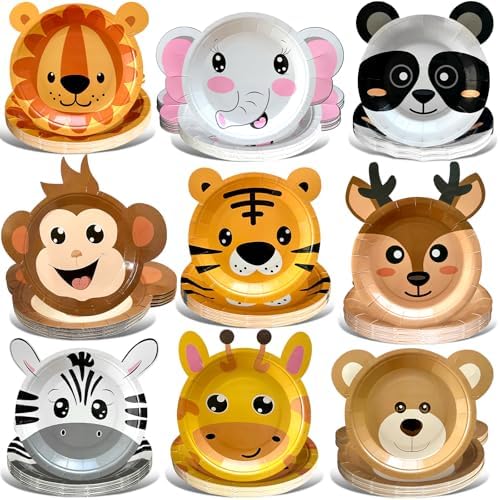 90 Count Animal Shaped Paper Plates for Jungle Safari Parties