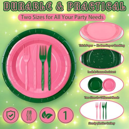 Yungyan 96 Pcs Pink Green Witch Party Decorations Set