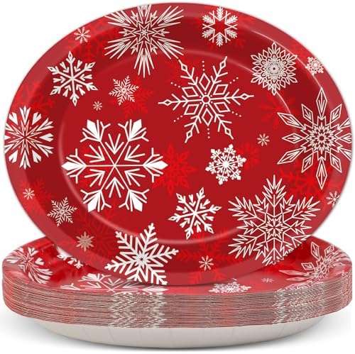 ZOIIWA 50 Pcs Christmas Snowflake Paper Plates 11x9 Inch