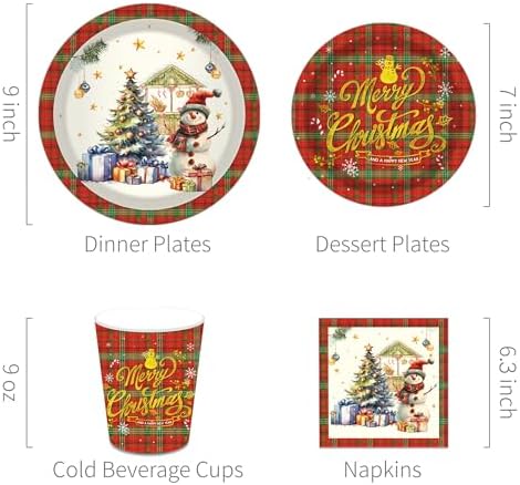 116 Piece Santa Plaid Party Tableware Set for 16 Guests