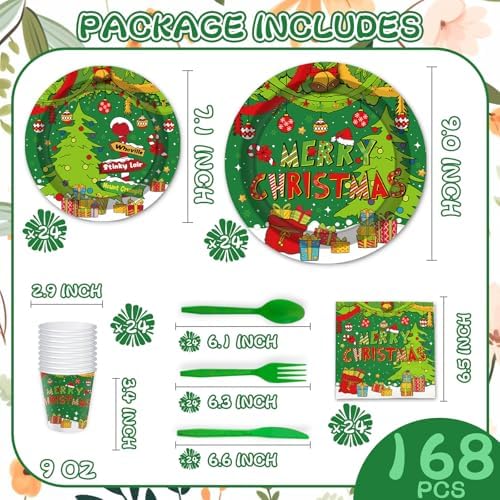 YQUQWN 168 PCS Christmas Plates and Napkins Set