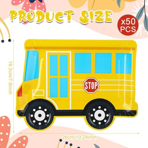 Havawish 50 Pcs Yellow School Bus Party Plates