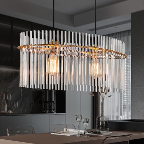 Modern Crystal Chandelier with Adjustable Height Gold Frame