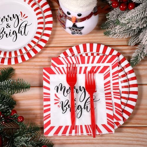Lounsweer 96 Pcs Christmas Party Supplies Paper Plates and Napkins Set