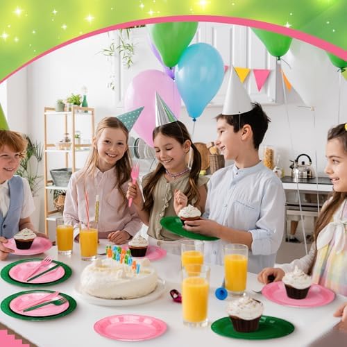 Yungyan 96 Pcs Pink Green Witch Party Decorations Set