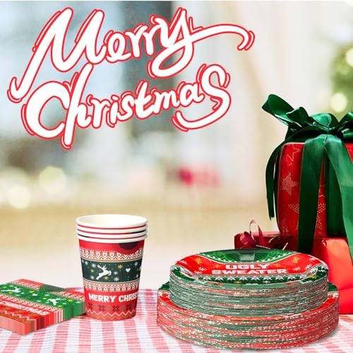 Yaomiao 180 Pcs Christmas Party Tableware Set