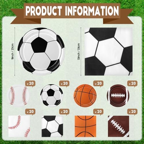 Ziliny 160 Pcs Sports Party Decorations Plates Napkins Set