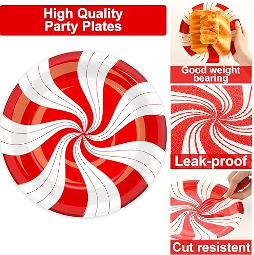 100Pcs Christmas Candy Cane Party Plates and Napkins Set