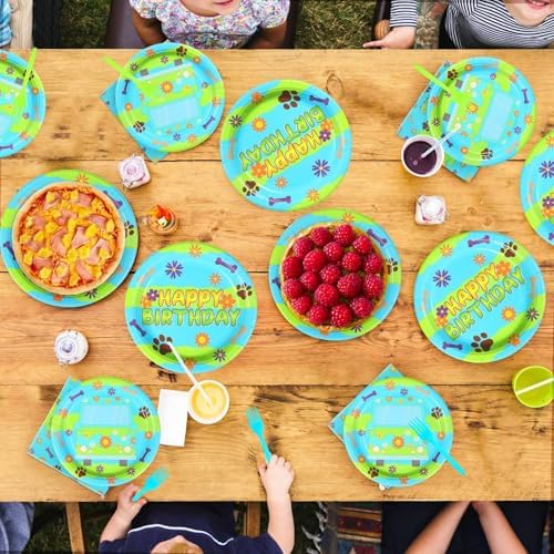 Grencian 96Pcs Cartoon Dog Tableware Set