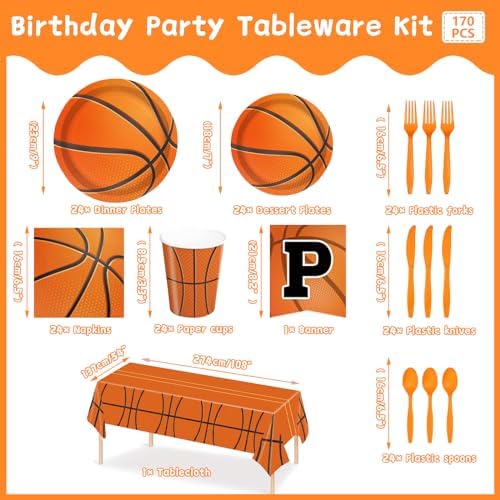 170Pcs Basketball Themed Party Supplies Set for Birthday
